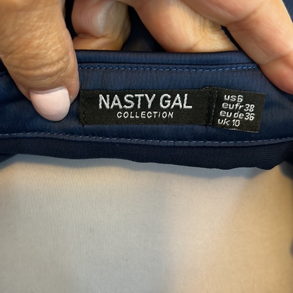 Nasty Gal Navy Satin Button Down Shirt - Picture 5 of 6